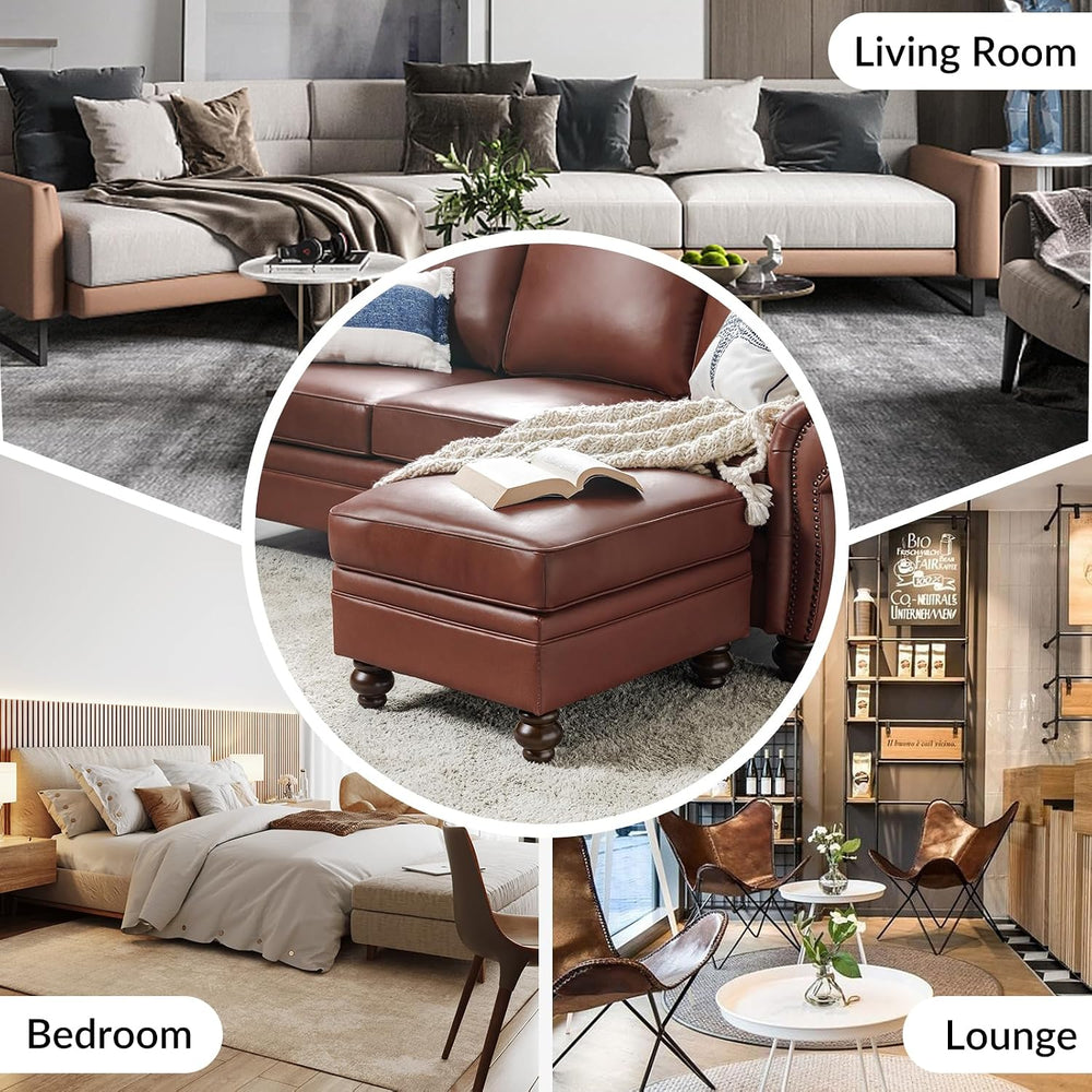 HULALA HOME Genuine Leather Ottoman Coffee Table, Ottoman Foot Rest for Livin...