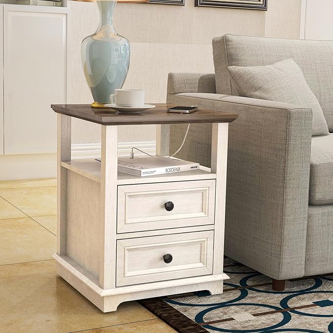 18" Wide End Table with Fast Charging Station Set of 2, 18” Wide Sofa En...