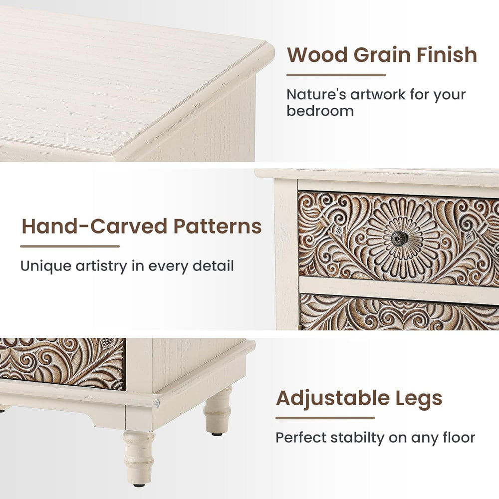 HOMPUS Night Stand Set 2, Vintage Nightstand with Storage, White Nightstand w...