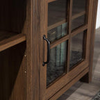 Walker Edison Portsmouth Classic 2 Glass Door TV Stand for TVs up to 80 Inches, 70 Inch, Dark Walnut