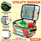 8 Pack Clear Toy Storage Bag with Name Tag& Manual Pocket, Wide-open Transparent PVC Toy Organizer Case with Portable Handle for Lego Bricks, Building Blocks, Board Games& Puzzles (Black)
