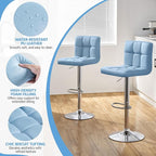 Yaheetech Bar Stools Set of 4, Adjustable PU Leather Swivel Barstools, Modern Counter Stools with Back and Footrest, Counter Height Barstools for Bar, Kitchen, Dining Room, Blue