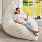 Hobestluk 3 in 1 Bean Bag Chair Giant Bean Bag Chairs for Adults with Ripple Cover Convertible Bean Bag Floor Cushion with Machine Washable Cover for Living Room (Ripple White)
