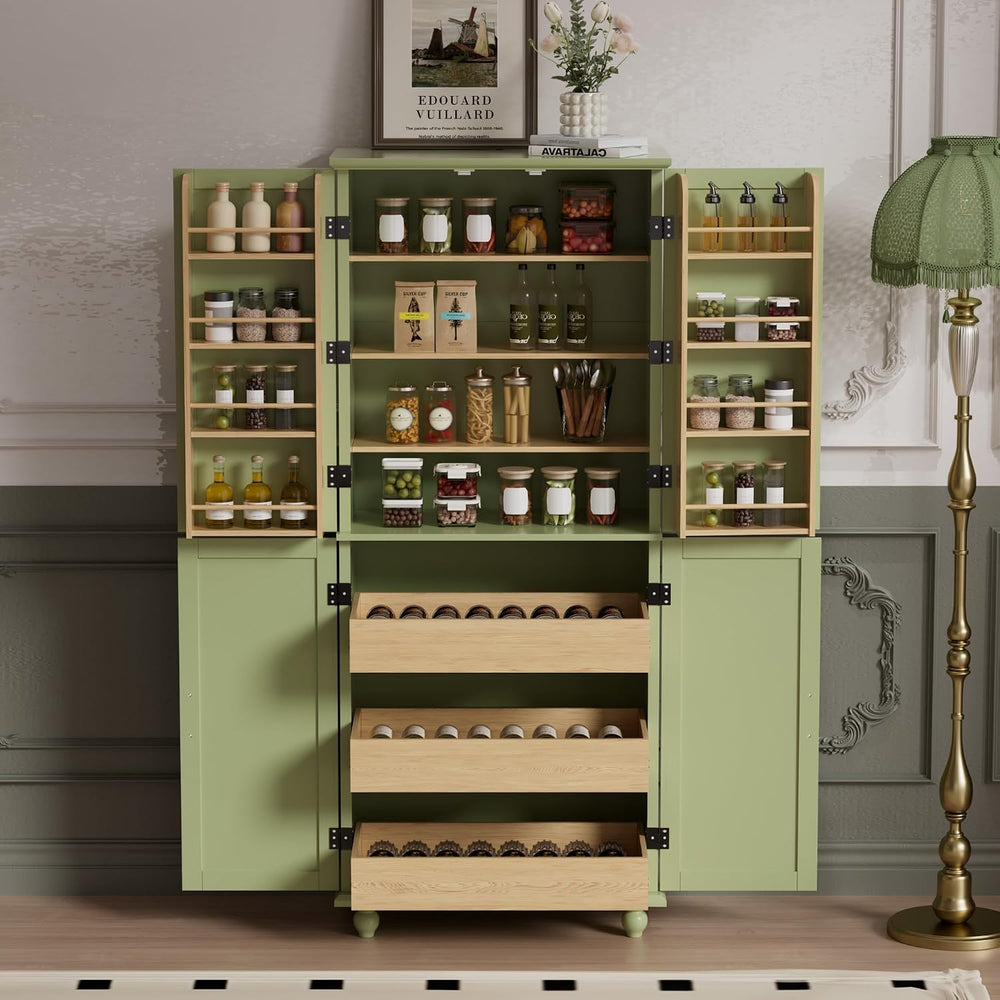 Scurrty Kitchen Pantry Cabinet, 69'' Pantry Storage Cabinet with 4 Do...