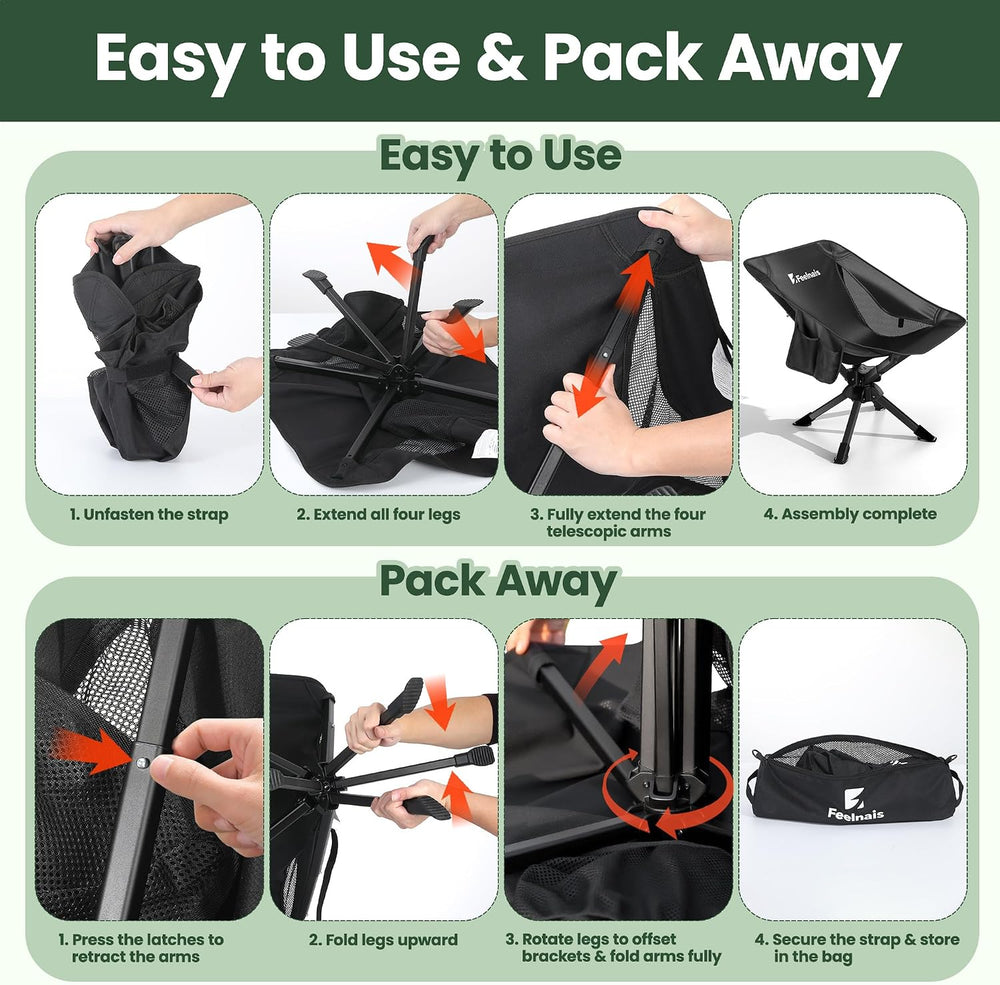 Portable Camping Chairs for Adults, Comfy Folding Camp Chair | 3.5 lbs Lightw...