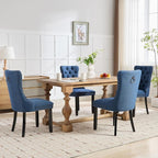 Blue Dining Chairs Set of 4, Upholstered Tufted Linen Fabric Dining Room Chairs with High Back, Nailhead Trim and Black Solid Wood Legs, Modern Dining Chair for Dining Room, Kitchen(Blue)