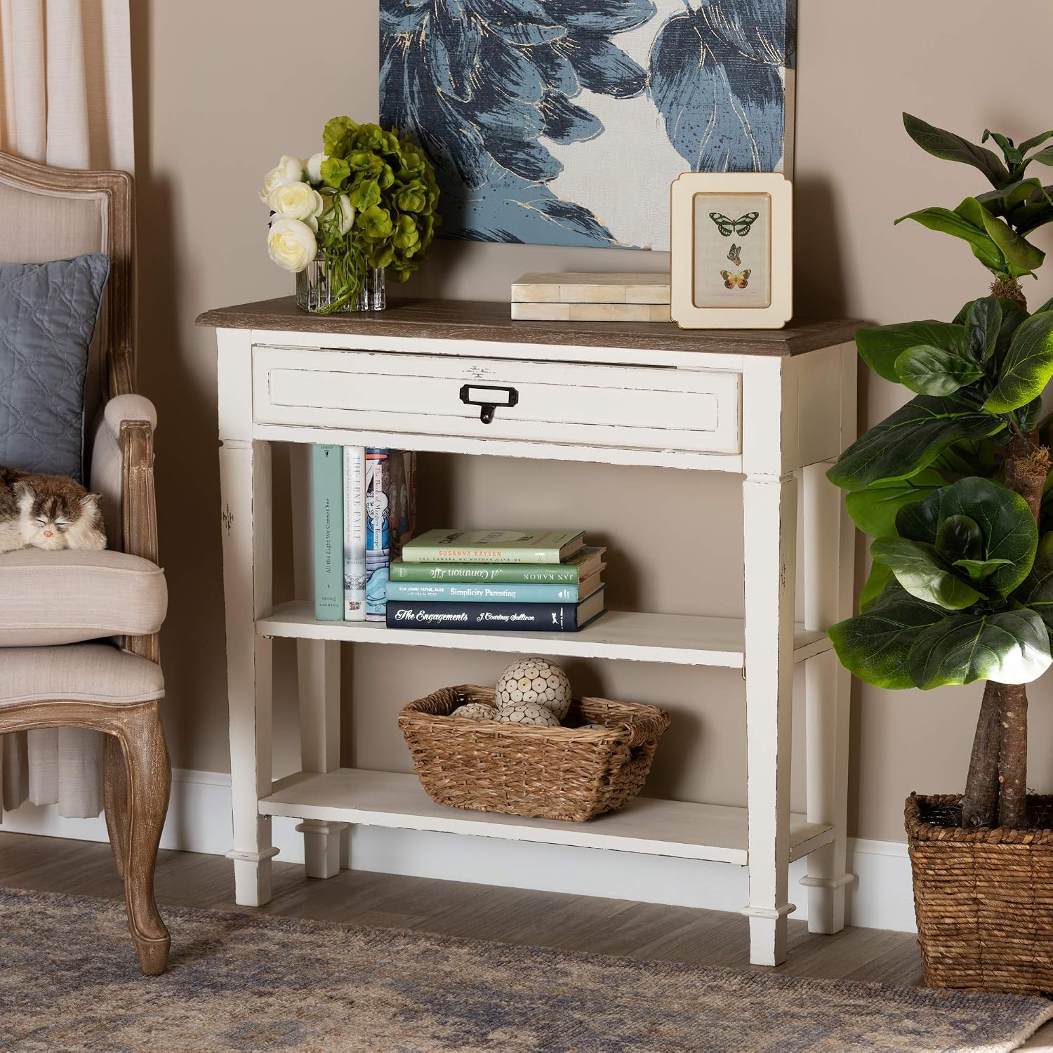 Baxton Studio Dauphine Traditional French 1-Drawer Accent Console Table, White