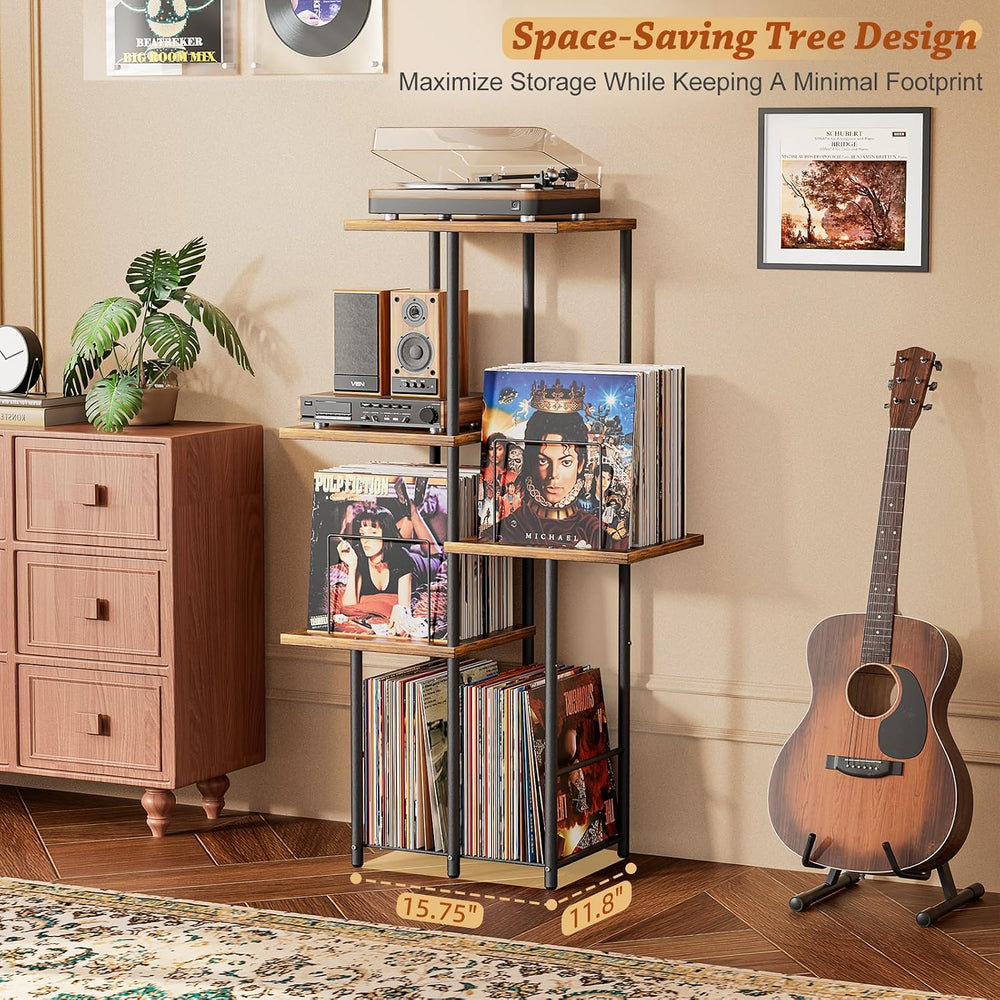 Record Player Stand, Vinyl Record Storage Holder with Display Shelf, Turntabl...