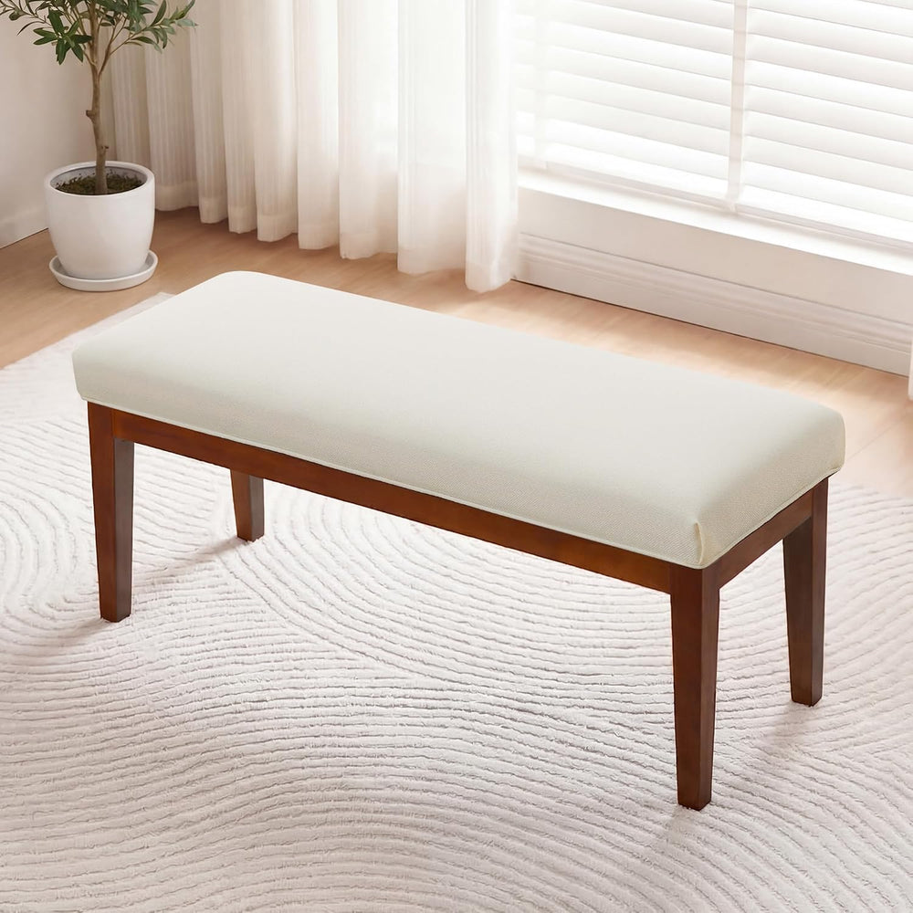 43.5" Upholstered Bedroom Bench, Linen Entryway Bench with Solid Wood Le...
