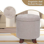 Athena Collection 15 Inch Small Ottoman with Storage, Round Linen Fabric Storage Ottoman Foot Rest with Removable Lid, Multipurpose Footstool Footrest for Living Room, Bedroom, Dorm, Khaki