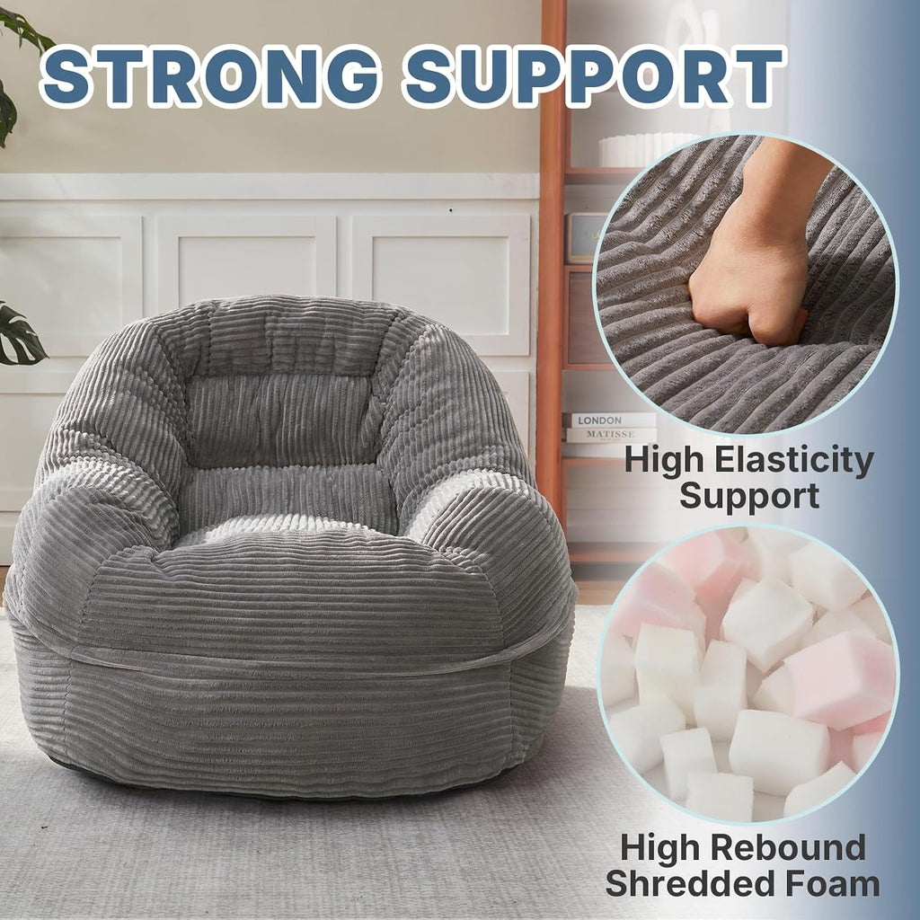 EBENCHICO Giant Bean Bag Chair for Adults and Teens, Corduroy Large Bean Bag Chairs with Armrests, Adult BeanBag Sofa Couch Chairs with Filler, Comfy Reading Chair Floor Sofa for Gaming, Napping