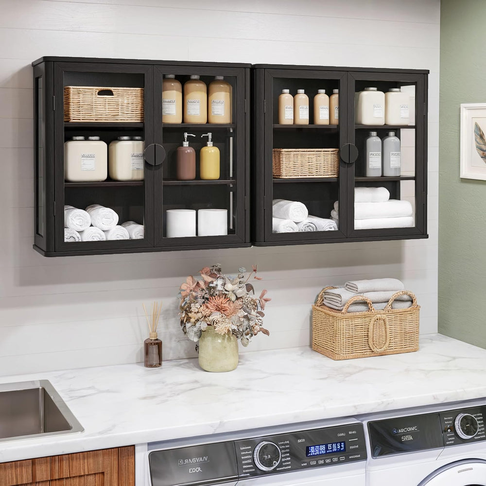 FIMELLO 28’’W Wall Cabinet with Tempered Glass Doors, Bathroom Cabinet Wall M...