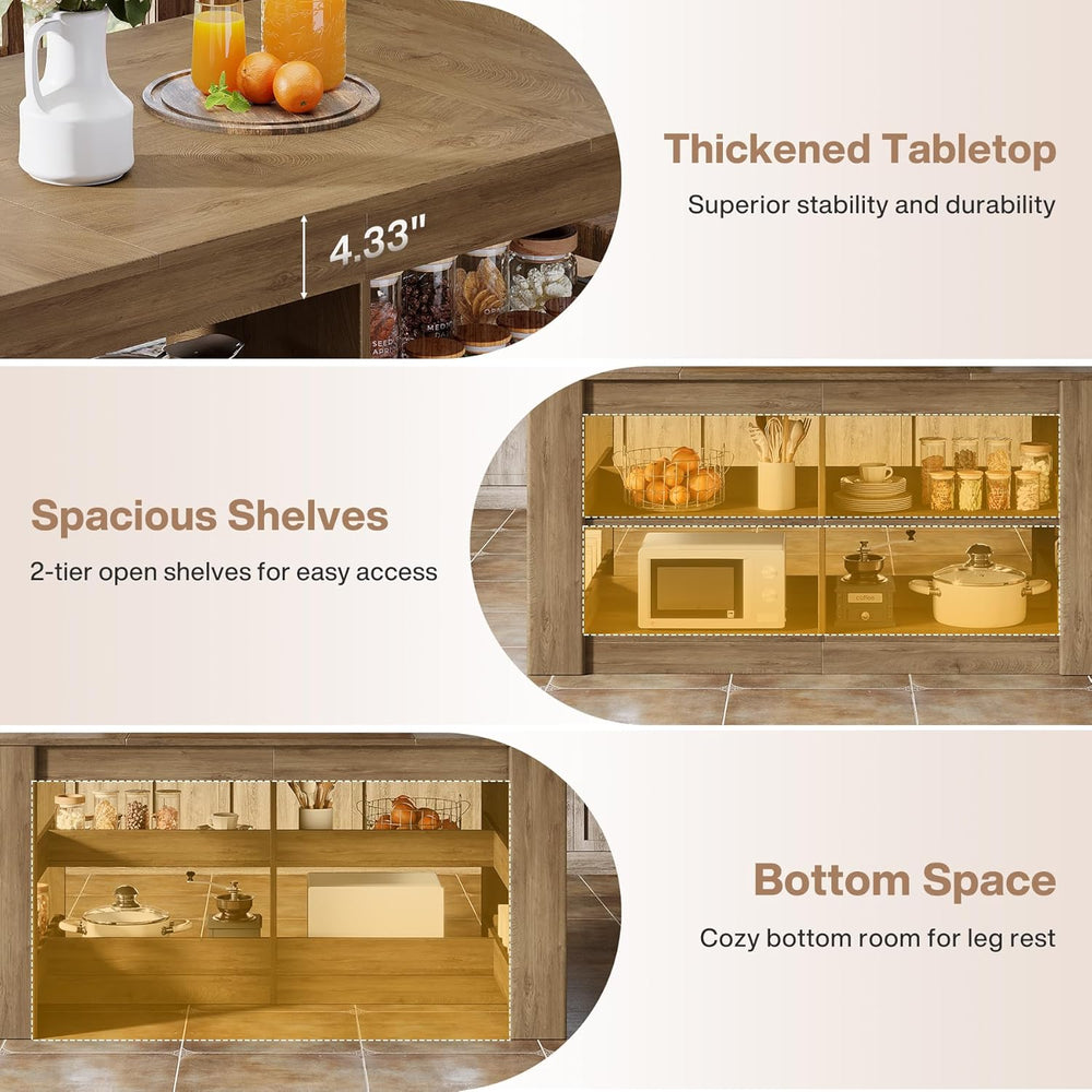 Tribesigns 63 Inch Kitchen Island with Seating and Storage, 3-Tier Farmhouse ...
