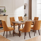 Dining Chairs Set of 6，Linen Channel Tufted Kitchen Dining Room Chair with Curved Solid Wood Legs, Comfortable Fabric Upholstered Dining Chair for Dining Room, (Gold, 6pc)