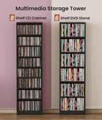 6 Tier DVD Storage Shelf, Media Shelf with Adjustable Shelves, Black | Media Organizer Shelf for DVDs, Video Games & Movies, Holds Up to 150+ DVDs