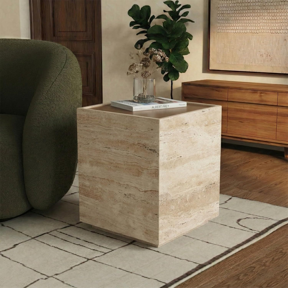 SAFAVIEH Couture - Leslianne Square Accent Table - Natural Solid Wood Top &am...
