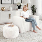 HABUTWAY Bean Bag Chair for Adults with Pillow, Giant Bean Bag Chairs with Ottoman, Comfy Dorm Chair with High Backrest & Wider Armrest, Lounger Chair Indoor for Bedroom Living Room(Beige)