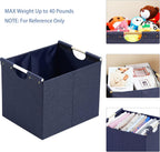 HOONEX Large Foldable Storage Bins, Linen Fabric, Pack of 2, Storage Baskets with Wooden Carry Handles and Sturdy Heavy Cardboard, for Home, Office, Car, Nursery, Blue
