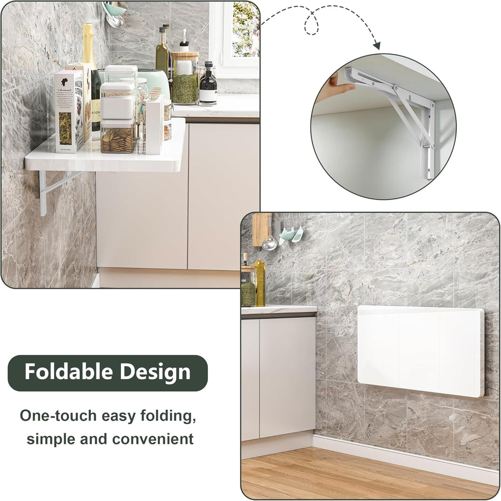 Clikuutory Wall Mounted High Gloss Folding Table, Wall Desk Fold Down for Sma...