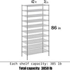 21" Deep x 42" Wide x 86" Height Wire Shelving Kit | 10-Tier | NSF Commercial Storage Rack Unit