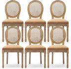 Rattan Back Upholstered Dining Chairs Set of 6 French Country Oval Kitchen Side Chairs with Wood Legs for Dining Room, Kitchen, Restaurant(Tan-Rattan)