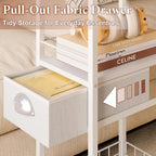 Rolling Side Table with Storage Drawer, White Bedside Table with Wheels, TV Tray for Sofa, Portable Desk on Wheels, Modern Night Stand, Overbed Table for Bedroom, C Shaped End Tables Living Room