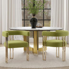 Green and Gold Modern Dining Chairs Set of 2, Velvet Upholstered Barrel Armchairs with Metal Legs for Kitchen Island, Mid Century Accent Chairs for Dining Room Living Room, Open-Back