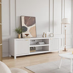 IDEALHOUSE Fluted TV Stand for 80 inch, Modern Entertainment Center with Adjustable Shelves, White TV & Media Cabinet 2-Tier Storage for Living Room Bedroom