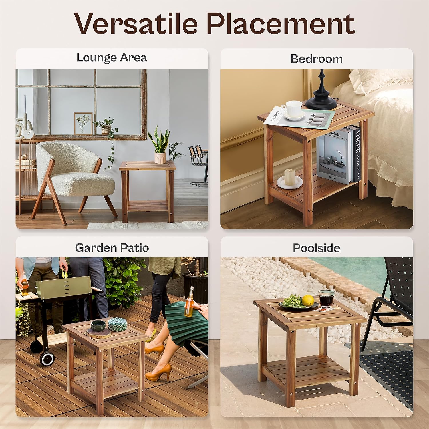 2-Tier Adirondack Side Table – Weather Resistant Wooden End Table, Rectangular Rustic Outdoor & Indoor Small Table for Patio, Garden, Lawn, Porch or Living Room (Natural)