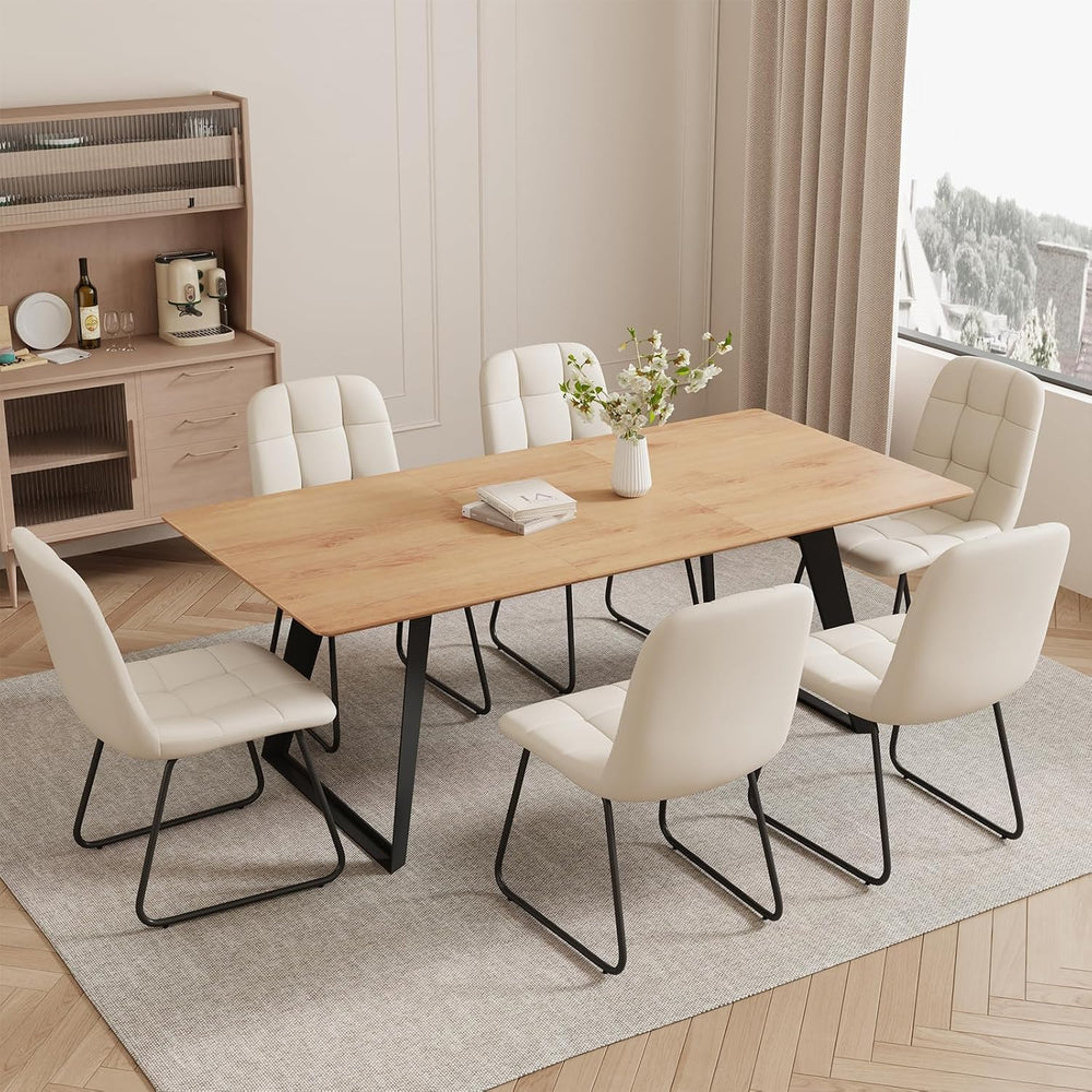 ZckyCine 51‑67 Inch Expandable Dining Set with 6 PU Leather Chairs, Wooden Fu...