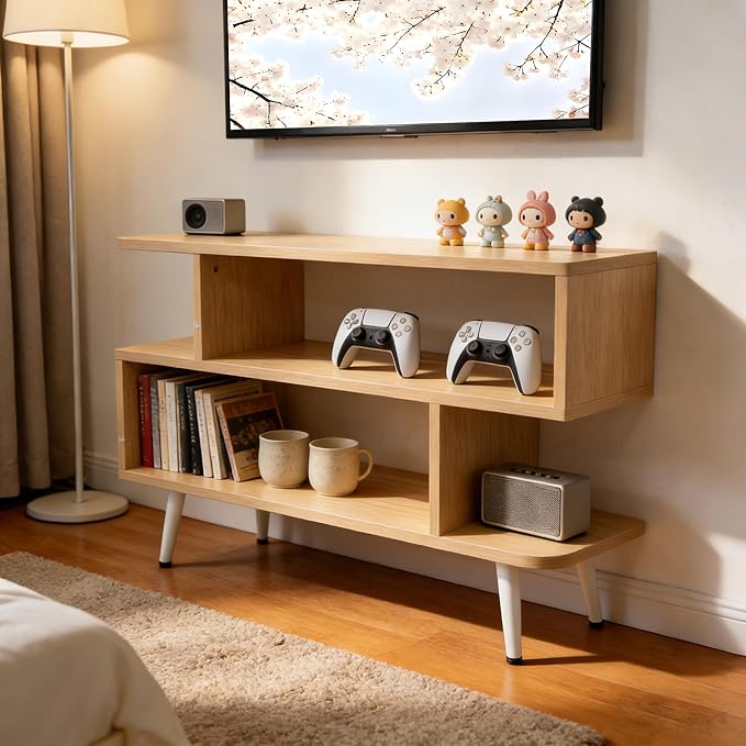 Lightdot TV Stand for TVs to 35'', Modern Entertainment Center with 3 Open Storage Shelf, Sturdy Media Console Table for Living Room/Entrance/Sofa Cabinet, Apartment, Easy Installation-Walnut