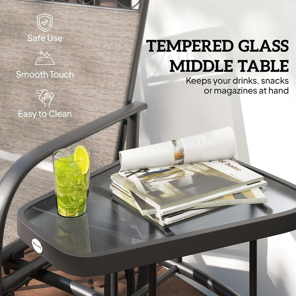 Outsunny Outdoor Glider Chairs with Coffee Table Patio 2-Seat Brown | Rocking...