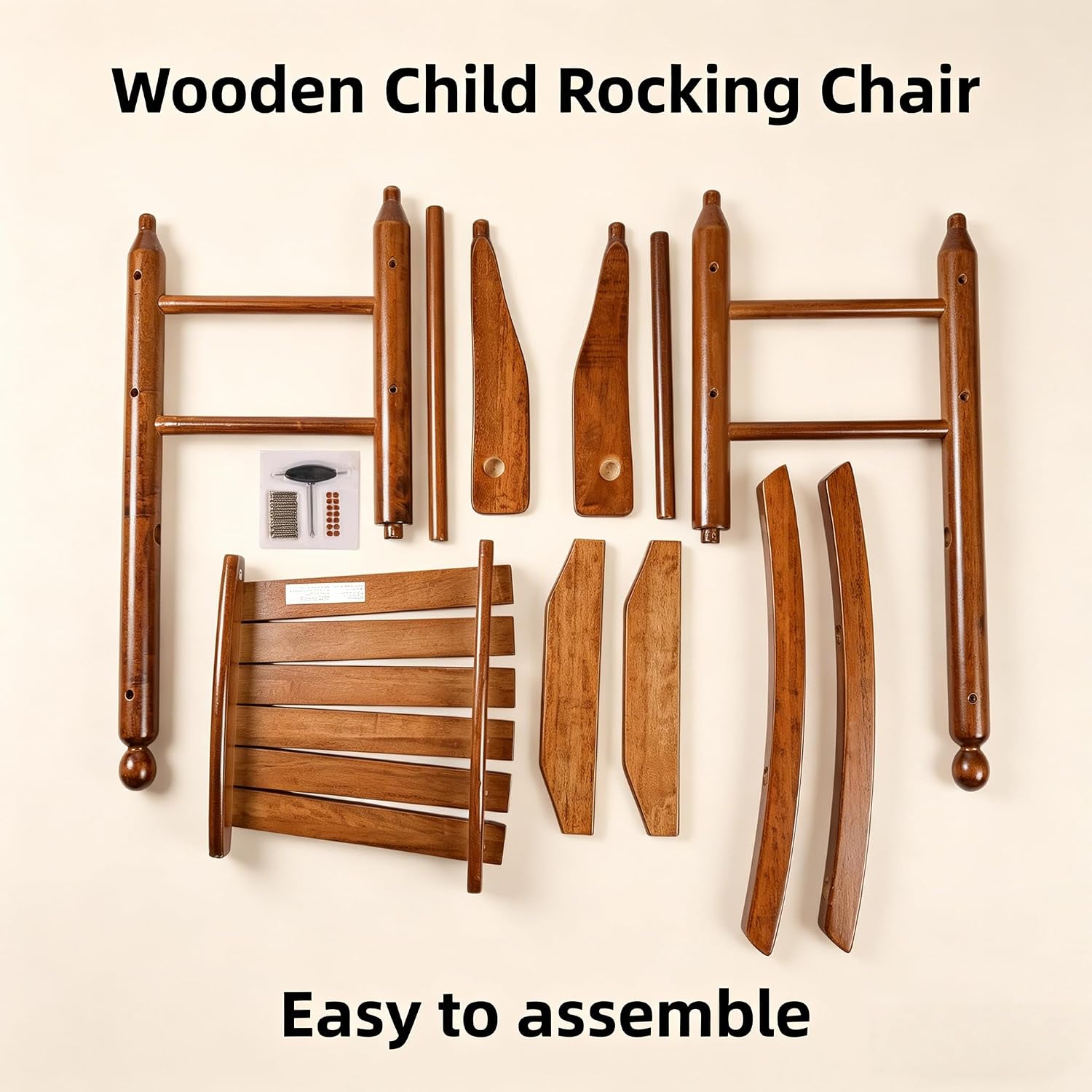 Kids Rocking Chair Comfy Wooden Rocker for Toddler Ages 3-6 Baby Child Chair Indoor Outdoor Children Playroom Anti-Tip Design Safe & Sturdy Brown