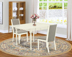 East West Furniture MZLA3-LWH-06 3 Piece Kitchen Table & Chairs Set Contains a Rectangle Dining Table with Dropleaf and 2 Shitake Linen Fabric Upholstered Chairs, 36x54 Inch, Linen White