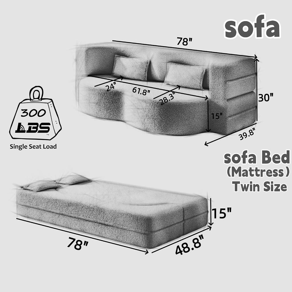 Convertible Folding Sofa Bed, 2-in-1 Full Size Floor Boneless Couch Bed, Corduroy Loveseat sleeper Couch Floor Sofa, Memory Foam Sleeper SofaBed, Small couches for small spaces, No Assembly, Green