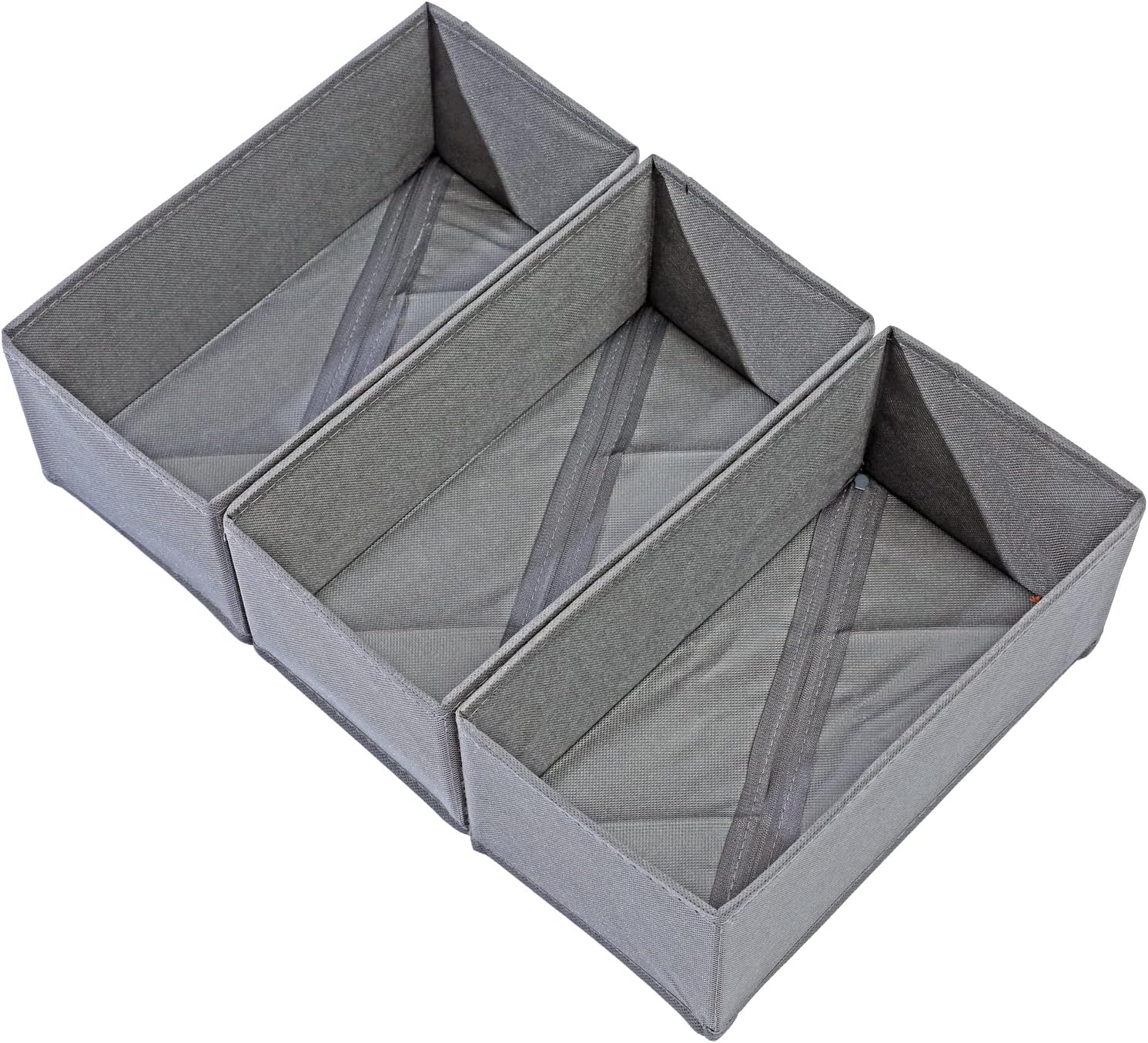 Sock Drawer Organizer Set of 3 Pack Gray, 11' Small Collapsible Fabric Underwear Dividers, Closet Foldable Dresser Storage Bins for Clothing