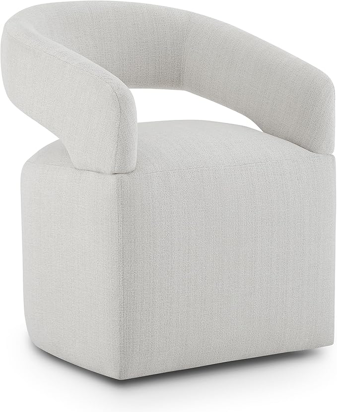 Upholstered Dining Chairs with Casters, Modern Barrel Side Armchair with Rollers for Dining Room, Bedroom, Kitchen, Reading Room, Linen, Set of 1