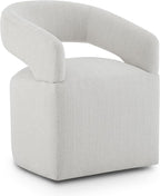 Upholstered Dining Chairs with Casters, Modern Barrel Side Armchair with Rollers for Dining Room, Bedroom, Kitchen, Reading Room, Linen, Set of 1