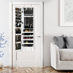 Byroce 47.5''H Jewelry Armoire, Over the Door/Wall Mounted, Full Length Mirror with Jewelry Storage, 2-LED Lockable Jewelry Cabinet with 2 Drawers, Hanging Jewelry Organizer for Bedroom (White)