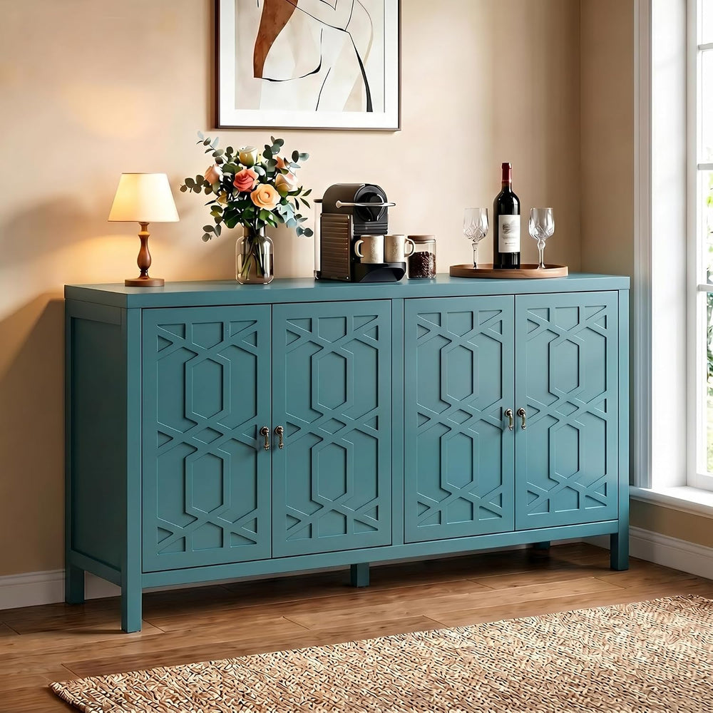 RoyalCraft 4 Door Buffet Cabinet, Painted Storage Sideboard, Blue