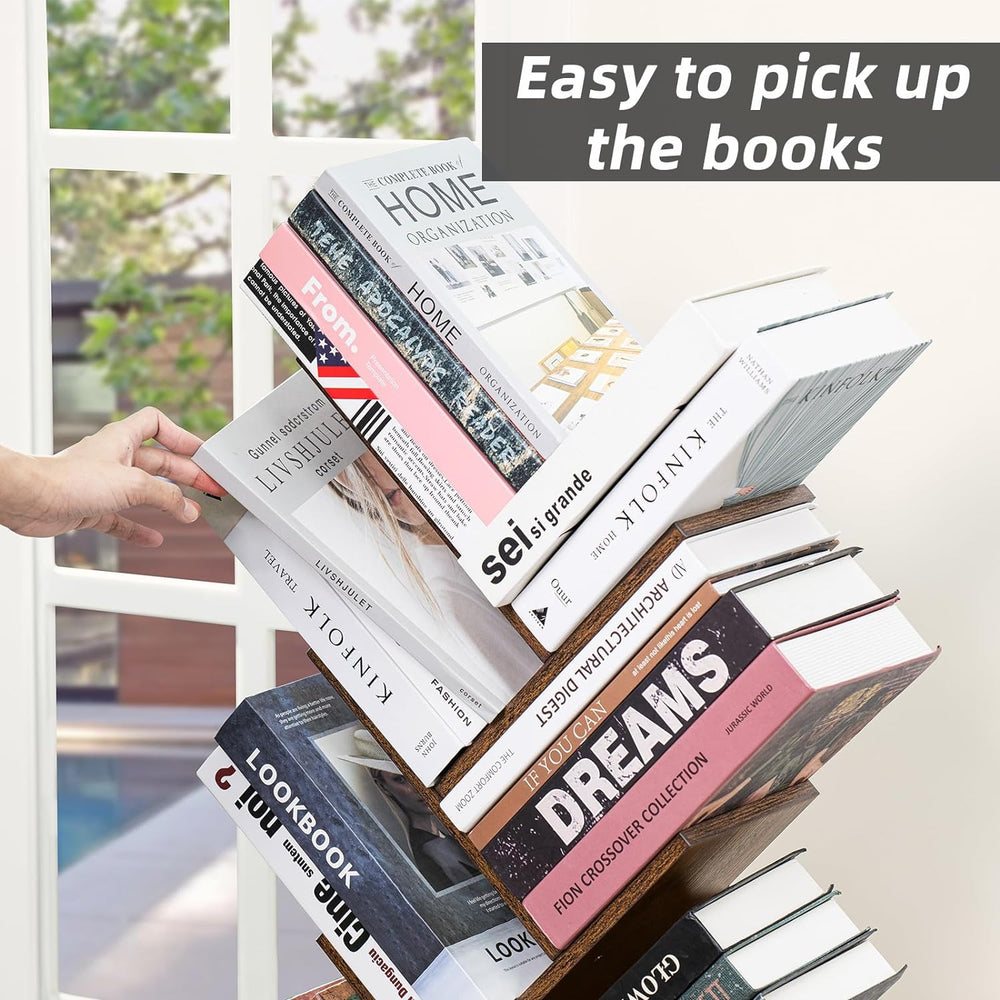 SHEEPAM 10 Tier Tree Book Shelf, Floor Standing Wood Bookshelf for Narrow Spa...