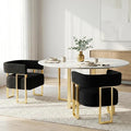 STHOUYN Modern Black Boucle Dining Chairs Set of 2 with Gold Metal Legs, Mid Century Barrel Kitchen Chairs Set, Upholstered Accent Armchairs Dining Room Set, Living Room, Apartment (Black, 2pcs)