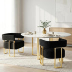 STHOUYN Modern Black Boucle Dining Chairs Set of 2 with Gold Metal Legs, Mid Century Barrel Kitchen Chairs Set, Upholstered Accent Armchairs Dining Room Set, Living Room, Apartment (Black, 2pcs)