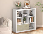 Bookshelf with Storage Bins, 9-Cube Storage Organizer Sturdy Wooden Bookcase Open Book Shelf, Multifunctional Cubicle Rack for Storages & Display, Furniture for Living Room Bedroom Office, White