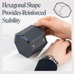 QWATCHBANDS Leather Watch Cases for Men - Hexagon Single & Double Watch Roll Travel Case - Genuine Napa Leather with Velvet Interior - Storage & Display Holder 1 or 2 Watches