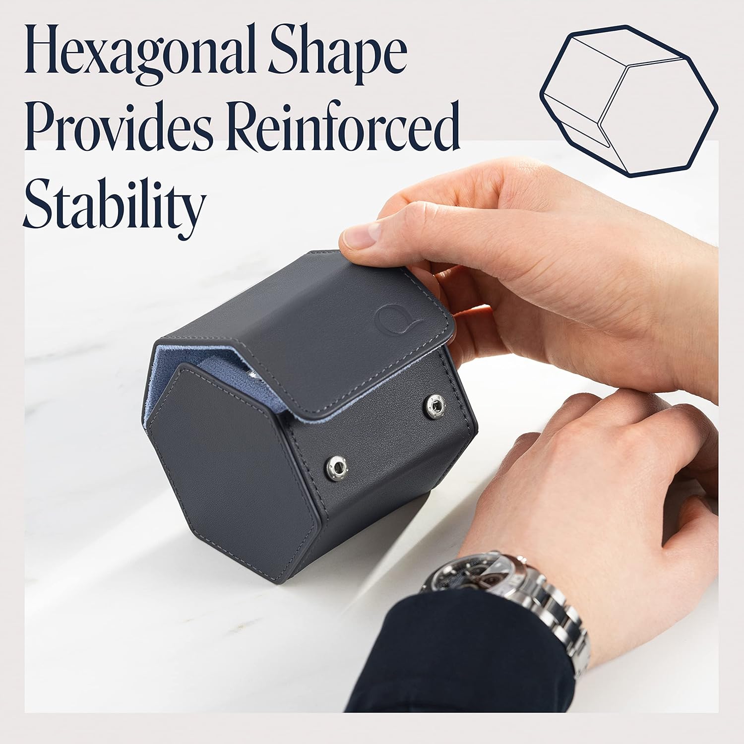 QWATCHBANDS Leather Watch Cases for Men - Hexagon Single & Double Watch Roll Travel Case - Genuine Napa Leather with Velvet Interior - Storage & Display Holder 1 or 2 Watches