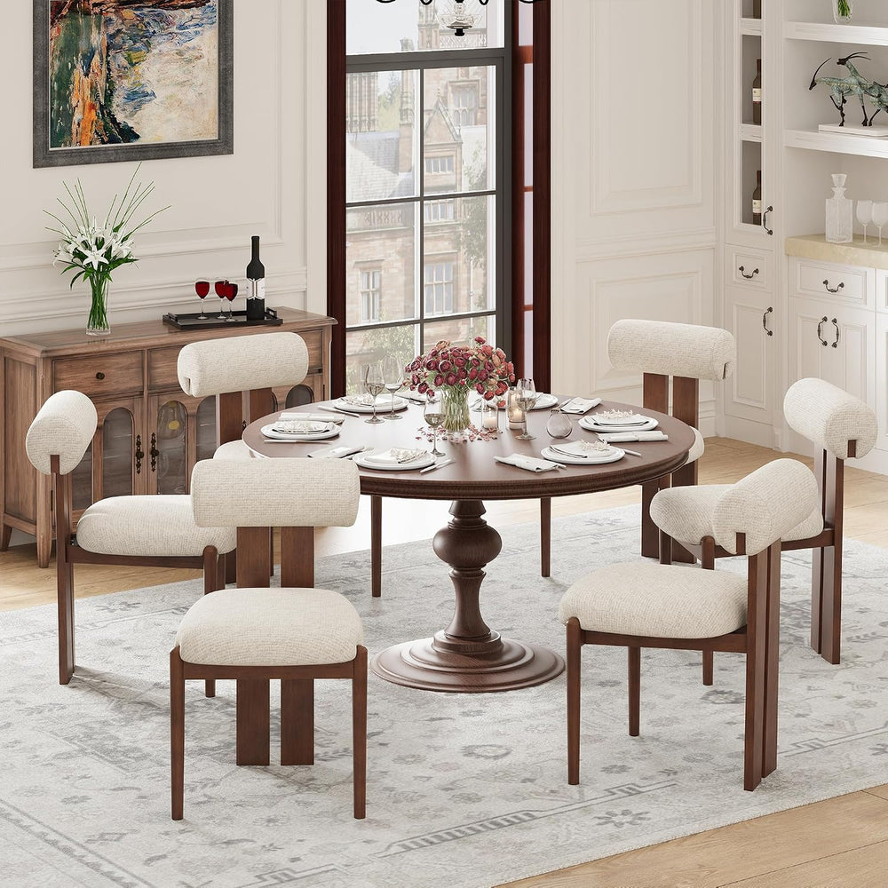 MALOL Upholstered Dining Chairs Set of 2, Wooden Kitchen Chair, Beige