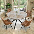 47.2" 5-Piece Round Dining Table Set for 4, Modern Wood Dining Table with 4 Upholstered Chairs, Kitchen & Dining Room Table Set with Metal Base for Apartment, Small Space, Grey Table+4 Brown Chairs