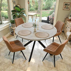 47.2" 5-Piece Round Dining Table Set for 4, Modern Wood Dining Table with 4 Upholstered Chairs, Kitchen & Dining Room Table Set with Metal Base for Apartment, Small Space, Grey Table+4 Brown Chairs