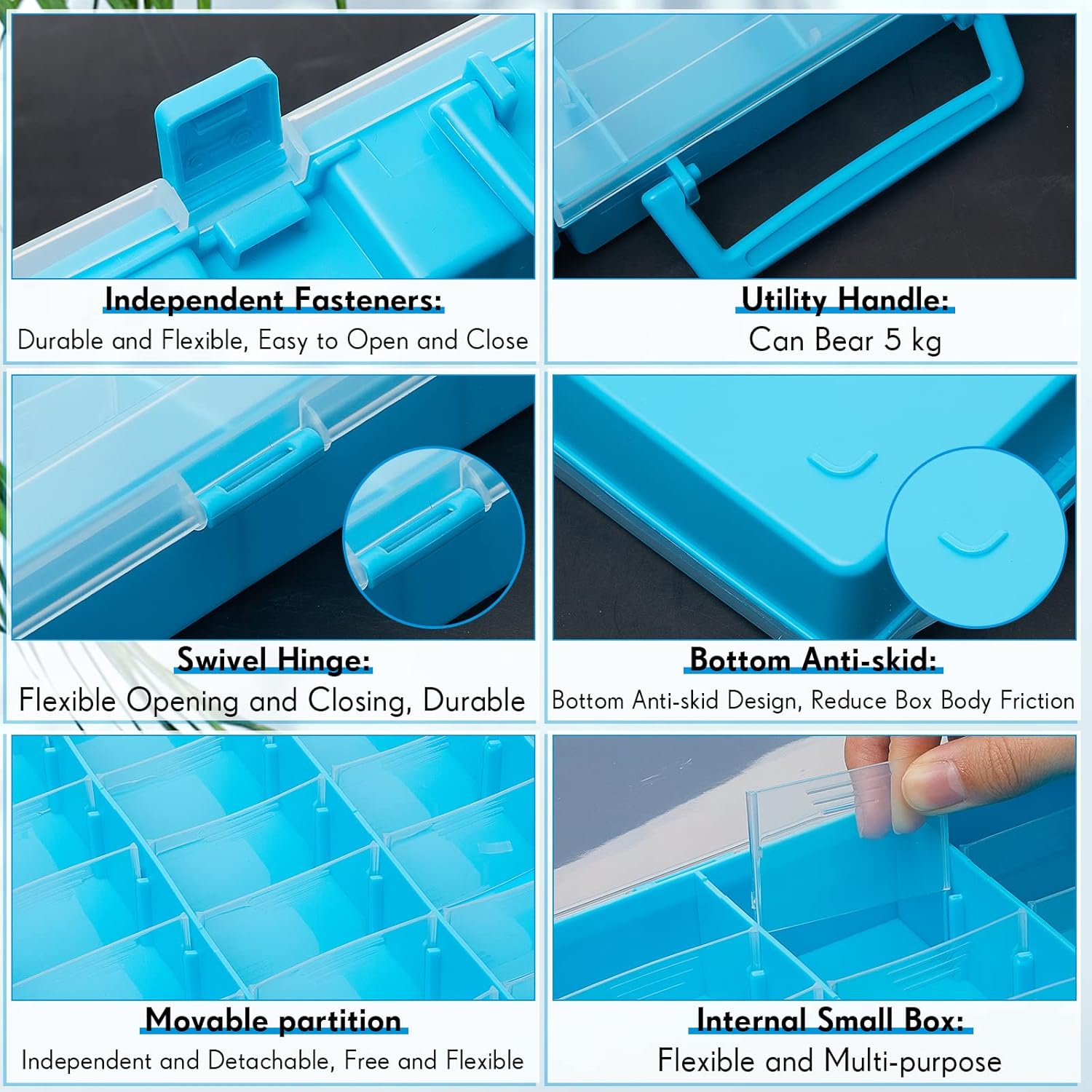 Juexica 2 Pcs Large 48 Grids Plastic Storage Bead Organizer Box, Tackle Box, Compartment Organizer Container with Adjustable Dividers for Jewelry Art Crafts Toys Screw Small Parts(Blue)